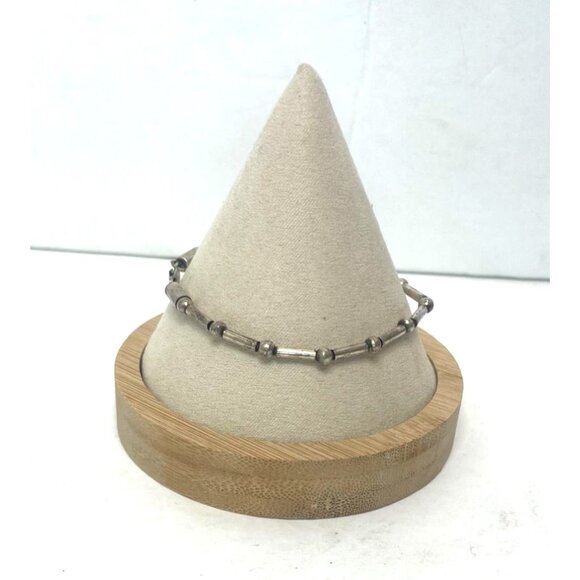 Vintage Sterling Silver Bracelet Ball Tube Beading Link Line Stacker Style 9g - Picture 3 of 8